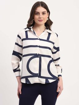 Global Republic - Off White Polyester Blend Abstract Spread Collar Shirt for Women