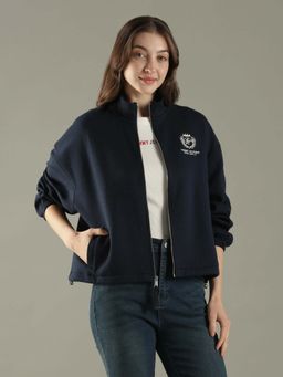 Tommy Hilfiger - Navy Blue Relaxed Fit Cotton Mock Neck Sweatshirt