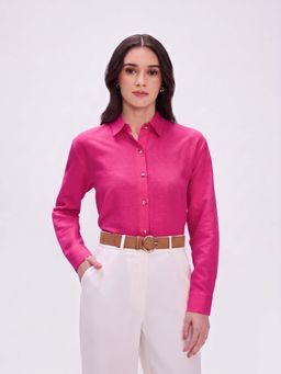 Strong And Brave - Fuchsia Pink Spread Collar Formal Shirt