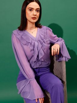 STREET 9 - Lavender Ruffle Neck Shirt