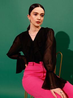 STREET 9 - Black Ruffle Neck Shirt