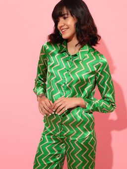 STREET 9 - Green Printed Satin Shirt