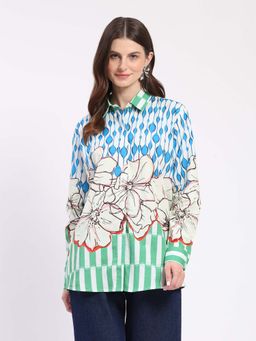 Global Republic - Multi-Color Cotton Abstract Spread Collar Shirt for Women