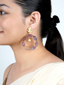 Teejh - Ashta Golden And Mauve Stone Earrings