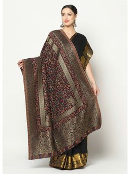 La Vastraa - Black-Golden Zari Work Pure Wool Shawl