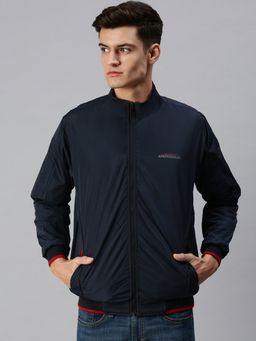 SHOWOFFFF - Men Casual Solid Reversible Navy Blue Jacket