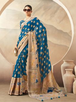Elora - Pure Georgette Floral Printed Saree (Dark Firozi)