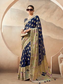 Elora - Pure Georgette Floral Printed Saree (Navy Blue)
