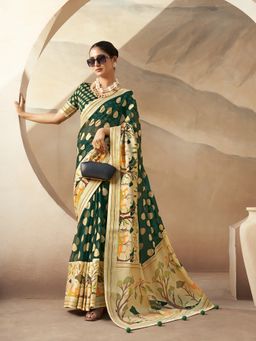 Elora - Pure Georgette Floral Printed Saree (Dark Green)