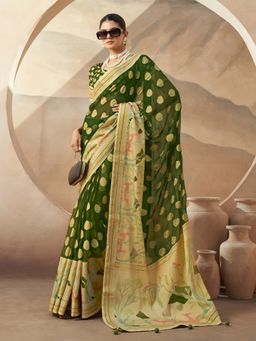 Elora - Pure Georgette Floral Printed Saree (Green)