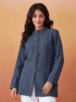 Fabindia - Blue Wool Regular Fit Coat
