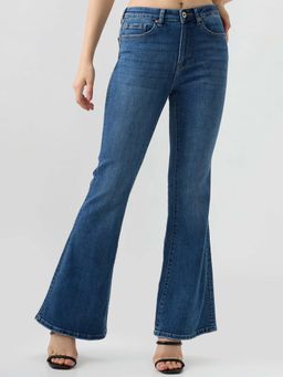 Spykar - Mid Blue Flare Leg Mid Rise Jeans for Women