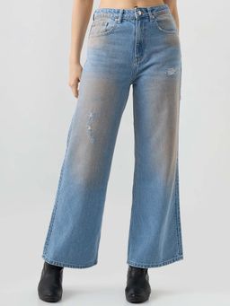 Spykar - Light Blue Wide Leg Mid Rise Jeans for Women
