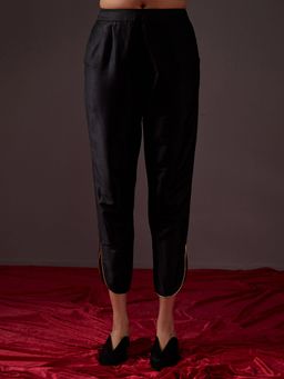 Abhishti - Metallic Black Curved U Hem Pants