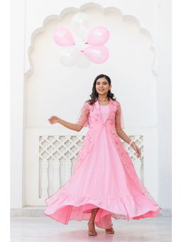 Kohsh - Printed Organza Jacket Gown (Set of 2)