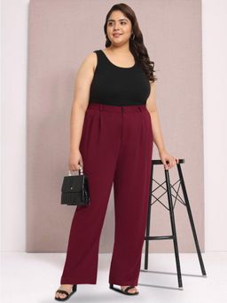Martini - Maroon Plus Size Wide Leg Stretch Curve Trouser