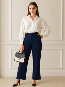 Martini - Women Navy Blue Straight Fit Stretch Trouser