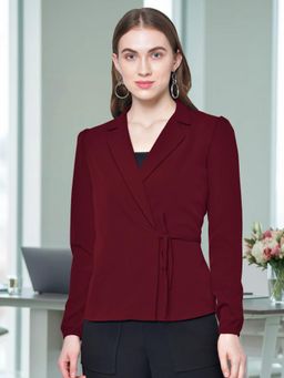 Martini - Women Maroon Lapel Knotting Western Top