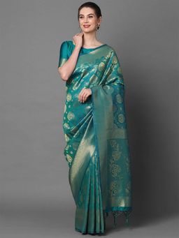 Odette - Sky Blue Party Wear Kanjivaram Silk Woven Design Saree with Unstitched Blouse