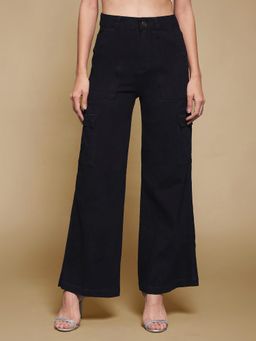 Miss Chase - Women's Black Wide-Leg High-Rise Denim Jeans