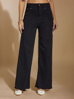 Miss Chase - Women's Black High Rise Wide Leg Denim Jeans