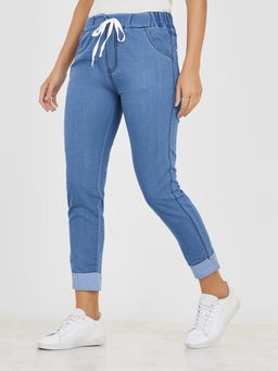Miss Chase - Women's Blue High Rise Solid Denim Jeans