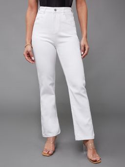 Miss Chase - Women's White Straight High Rise Denim Jeans