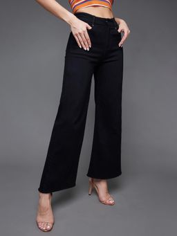 Miss Chase - Women's Black High Rise Wide Leg Denim Jeans