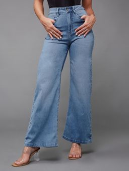 Miss Chase - Women's Light Blue Wide-Leg High-Rise Denim Jeans