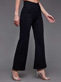 Miss Chase - Women's Black Wide Leg High Rise Denim Jeans