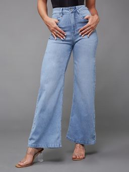 Miss Chase - Women's Light Blue Wide-Leg High-Rise Denim Jeans