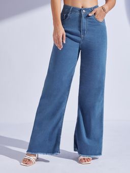Miss Chase - Women's Blue Wide-Leg High-Rise Denim Jeans
