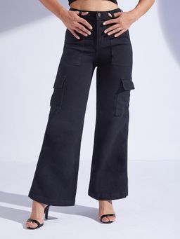 Miss Chase - Women's Black Wide-Leg High-Rise Denim Jeans