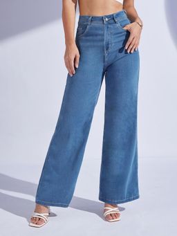 Miss Chase - Women's Blue Wide-Leg High-Rise Denim Jeans