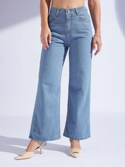 Miss Chase - Women's Light Blue Wide-Leg High-Rise Denim Jeans