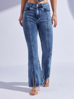 Miss Chase - Women's Navy Blue Bootcut High Rise Jeans