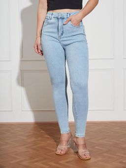 Miss Chase - Women's Blue Skinny-Fit High-Rise Denim Jeans