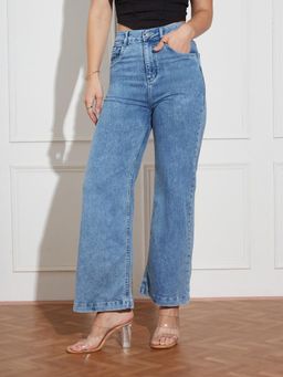 Miss Chase - Women's Light Blue Wide-Leg High Rise Denim Jeans