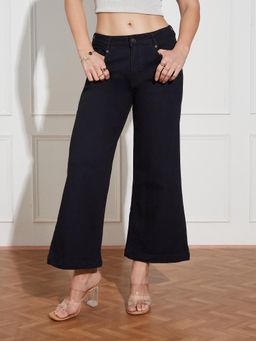 Miss Chase - Women's Black Wide-Leg Mid Rise Denim Jeans