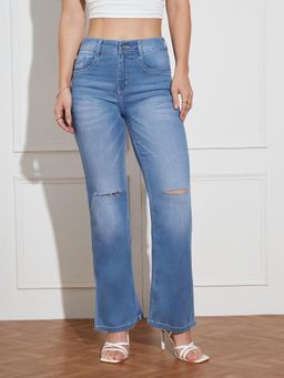 Miss Chase - Women's Blue Wide-Leg Mid Rise Denim Jeans