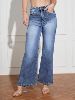 Miss Chase - Women's Light Blue Wide-Leg High-Rise Denim Jeans