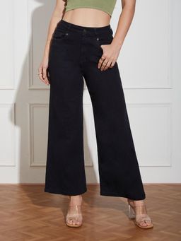 Miss Chase - Women's Black Wide-Leg High Rise Denim Jeans