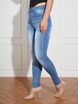Miss Chase - Women's Blue High-Rise Denim Skinny Jeans