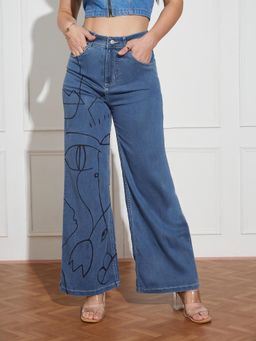 Miss Chase - Women's Blue Wide Leg High Rise Denim Jeans