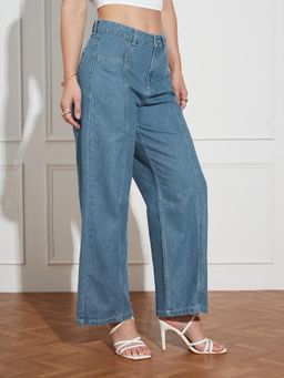 Miss Chase - Women's Blue Wide-Leg High-Rise Denim Jeans