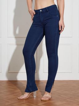 Miss Chase - Women's Navy Blue Skinny Fit Mid Rise Denim Jeans