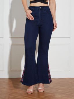 Miss Chase - Women's Navy Blue High Rise Denim Bootcut Jeans