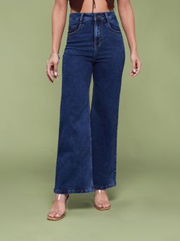 Miss Chase - Women's Mid Blue Wide-Leg High-Rise Denim Jeans
