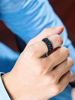 Yellow Chimes - Blue Chain Stainless Steel Black Ring