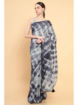 Soch - Women Black Silk Embroidered Saree with Stitched Blouse